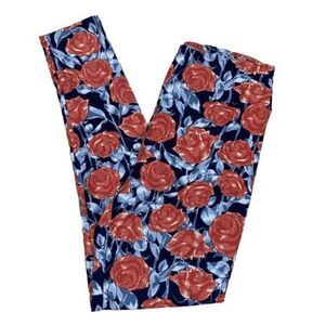 LuLaRoe Womens Leggings OS One Size Red Blue Roses Floral July 4th Americana NWT